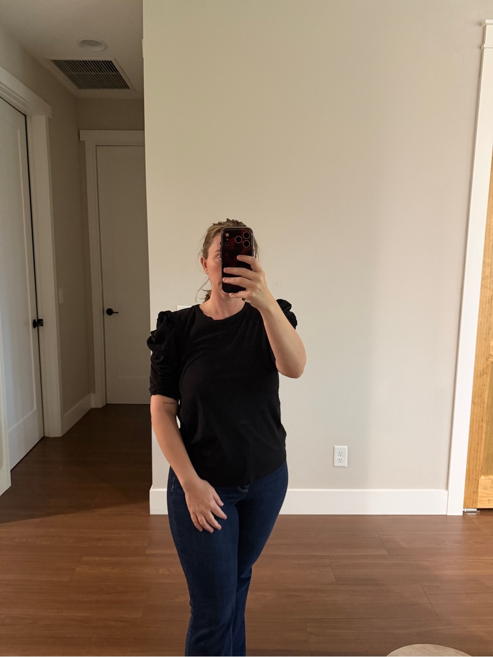 LOFT Black Puff Sleeve Short Sleeve Tee